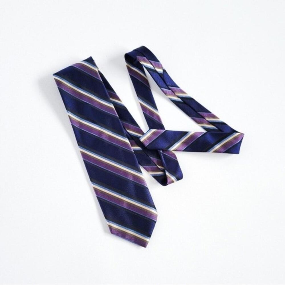 NEW Altea Silk Tie Italian Diagnol Striped Navy Blue Purple Brown Mens - Picture 3 of 9